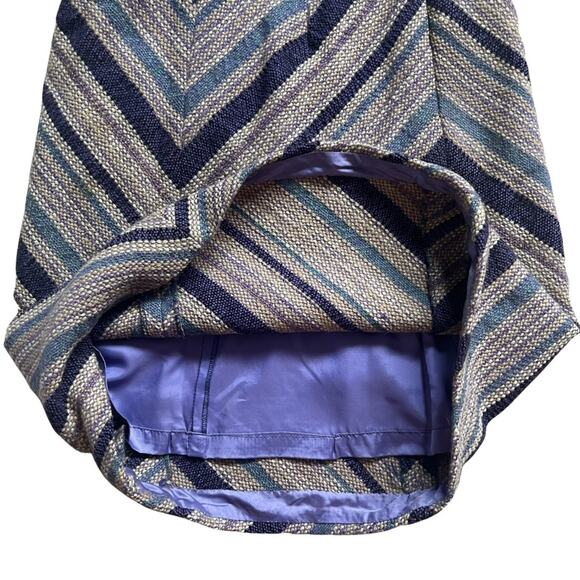 Vintage Purple Blue Tan Striped Tweed Skirt Suit Japanese 90s 6 Cynsia Command - Picture 15 of 16